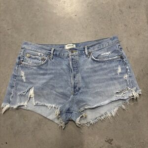 Agolde Parker Jean Shorts Women's Sz 32 Blue Denim Cut Off Distressed Button Fly